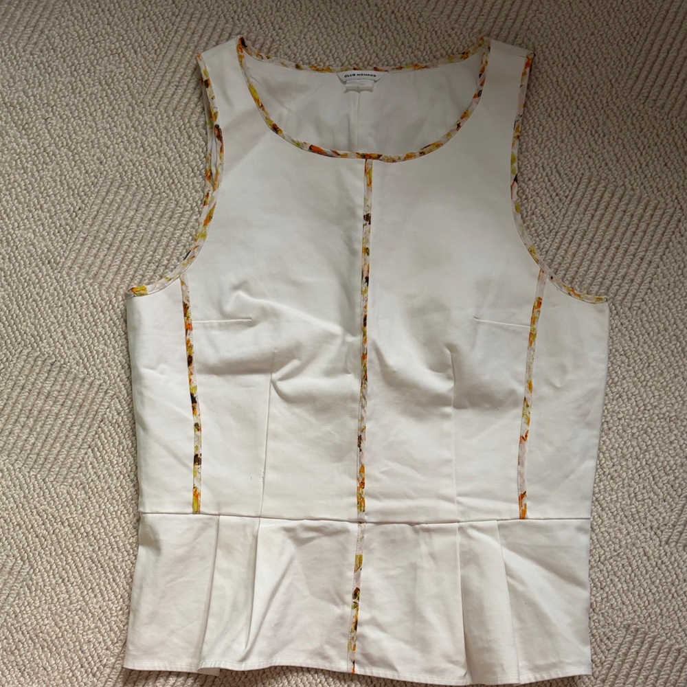 Club Monaco Sleeveless Peplum Top with Floral Trim